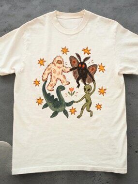 Dancing Cryptids Graphic Tee, Bigfoot Mothman Alien Unisex Shirt